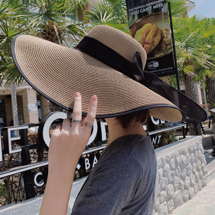 Sombrero de paja tejido para mujer, gorro de sol para playa y viajes