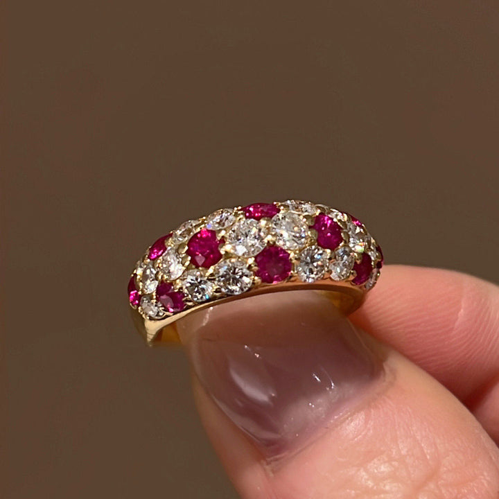 Red Corundum White Diamond Full Diamond Ring For Women
