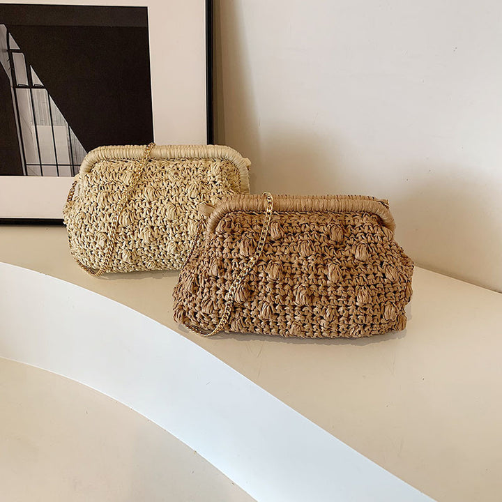Bolso de playa de hombro tejido de moda con diseño calado