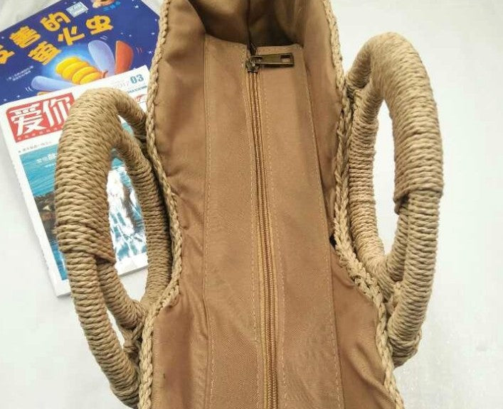 Bolso de playa de mano con asa de madera