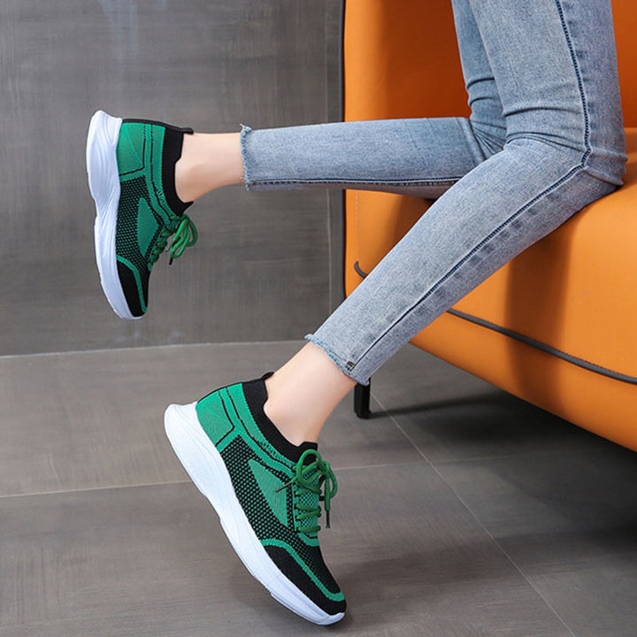 Women Sneakers Lace-up Mesh Green Black Sports Shoes