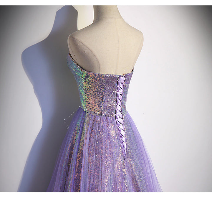 Vestido de noche con lentejuelas y top morado de tubo, de lujo ligero y alta gama, para mujer