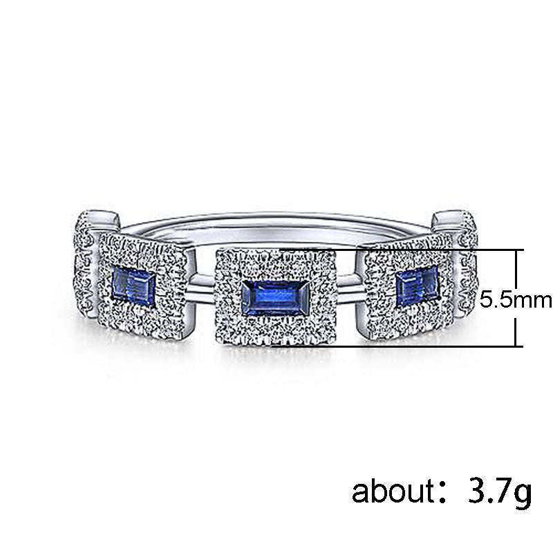 Set With Blue Square Zircon Ring For Women