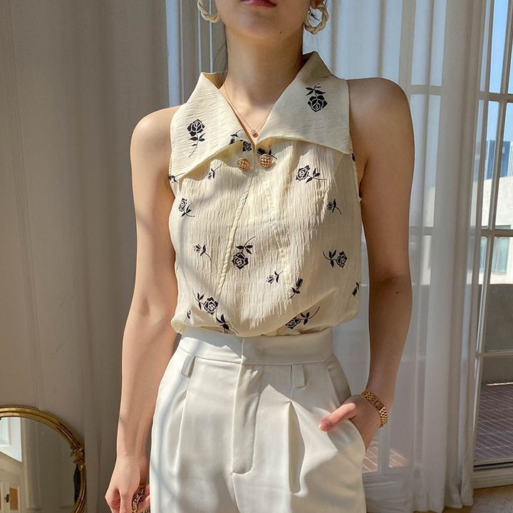 Retro Off-shoulder Sleeveless Shirt For Women Summer