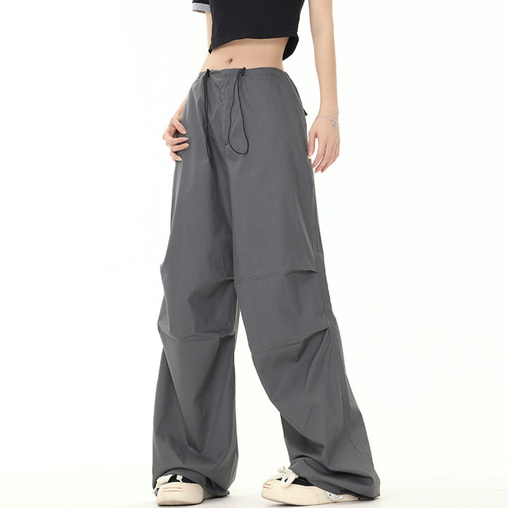 Gray Loose Casual Wide Leg Charge Paper Bag Pants
