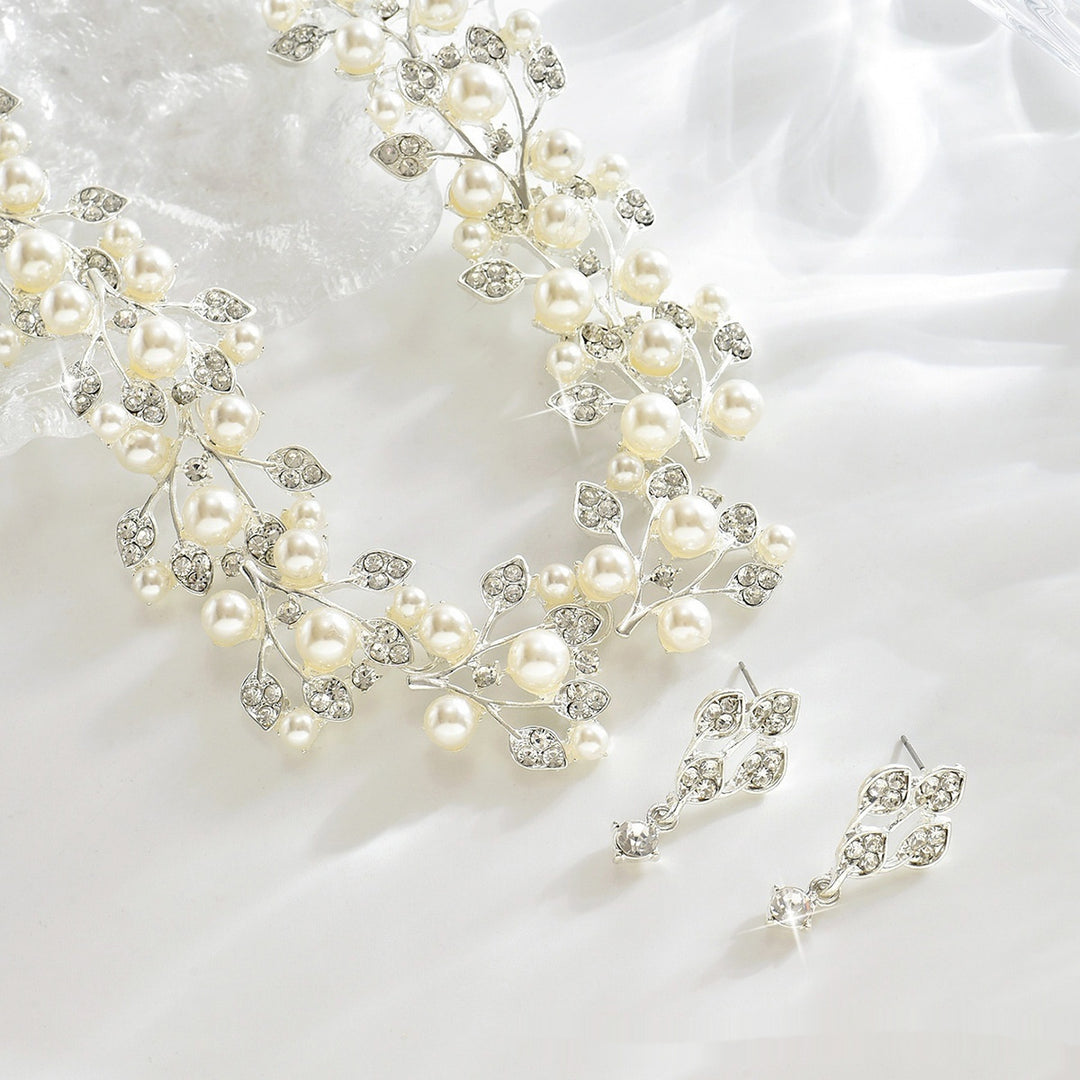 Conjunto de joyería con forma de hoja de perla para mujer