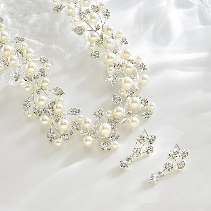 Conjunto de joyería con forma de hoja de perla para mujer