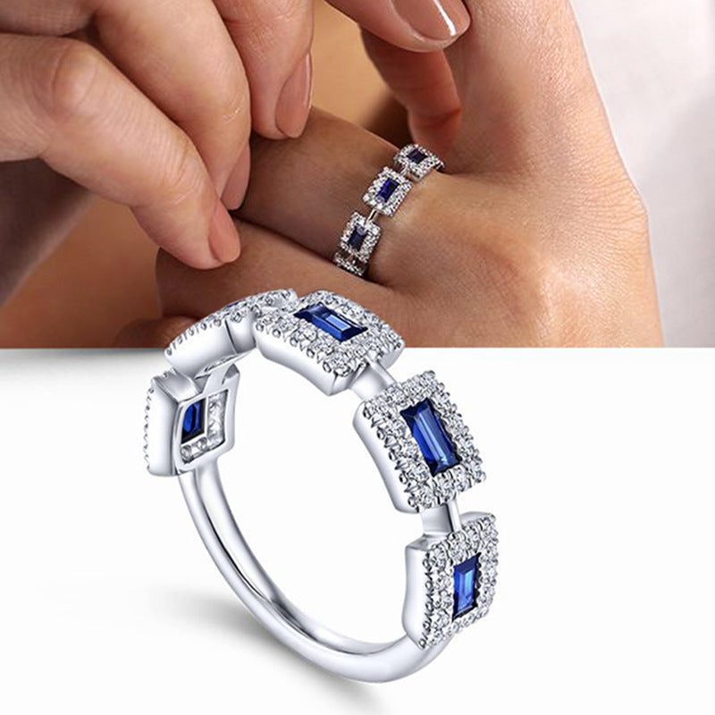 Set With Blue Square Zircon Ring For Women