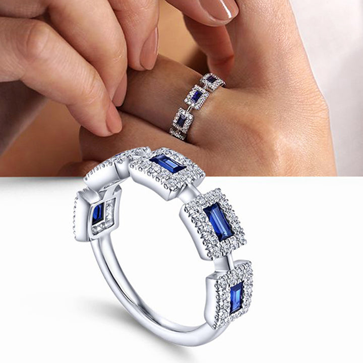 Set With Blue Square Zircon Ring For Women