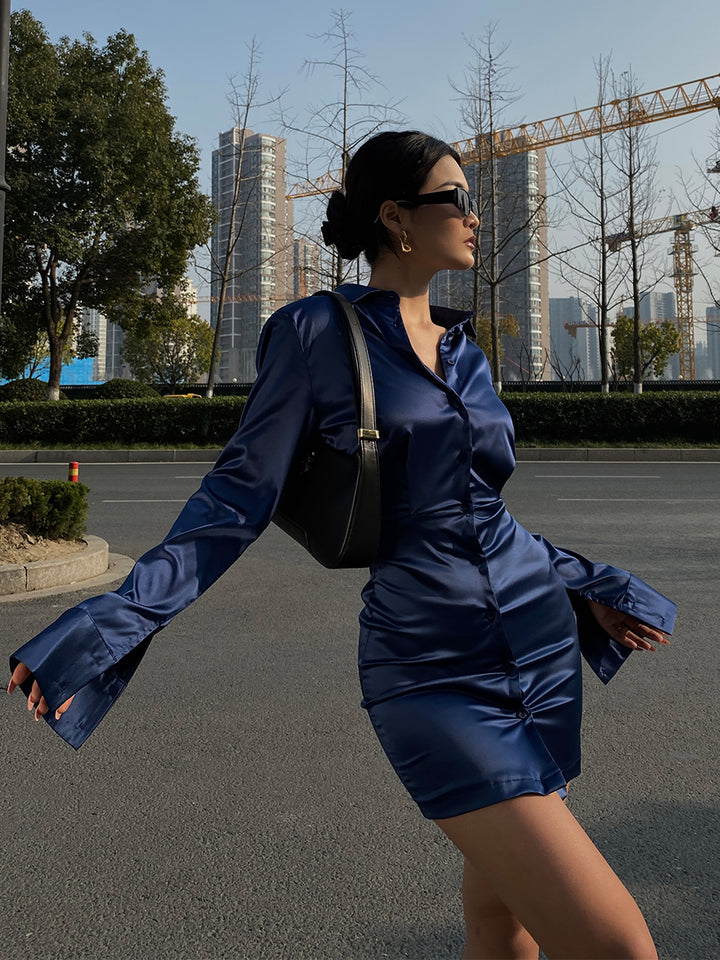 Blue Shirt Dress Women&