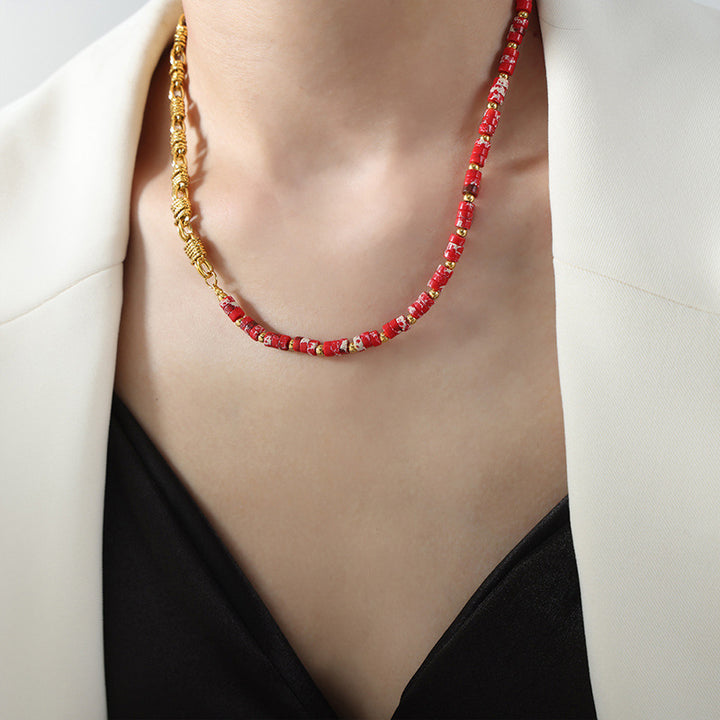 Fashion Personality Bends And Hitches Ornament Multi Colors Natural Stone Beaded Design Copper Jewelry Suit