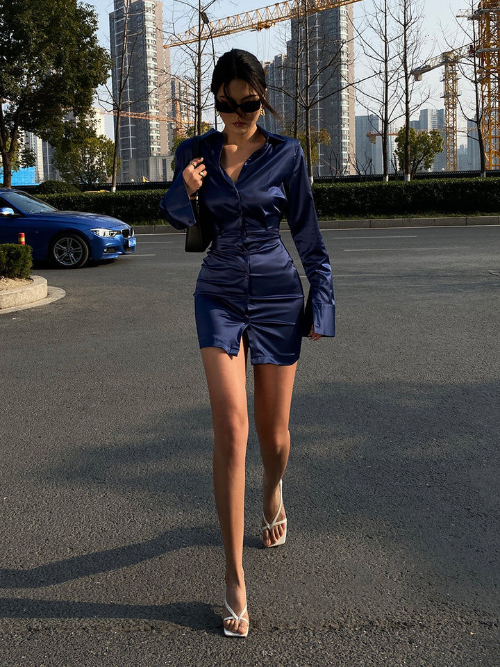Blue Shirt Dress Women&