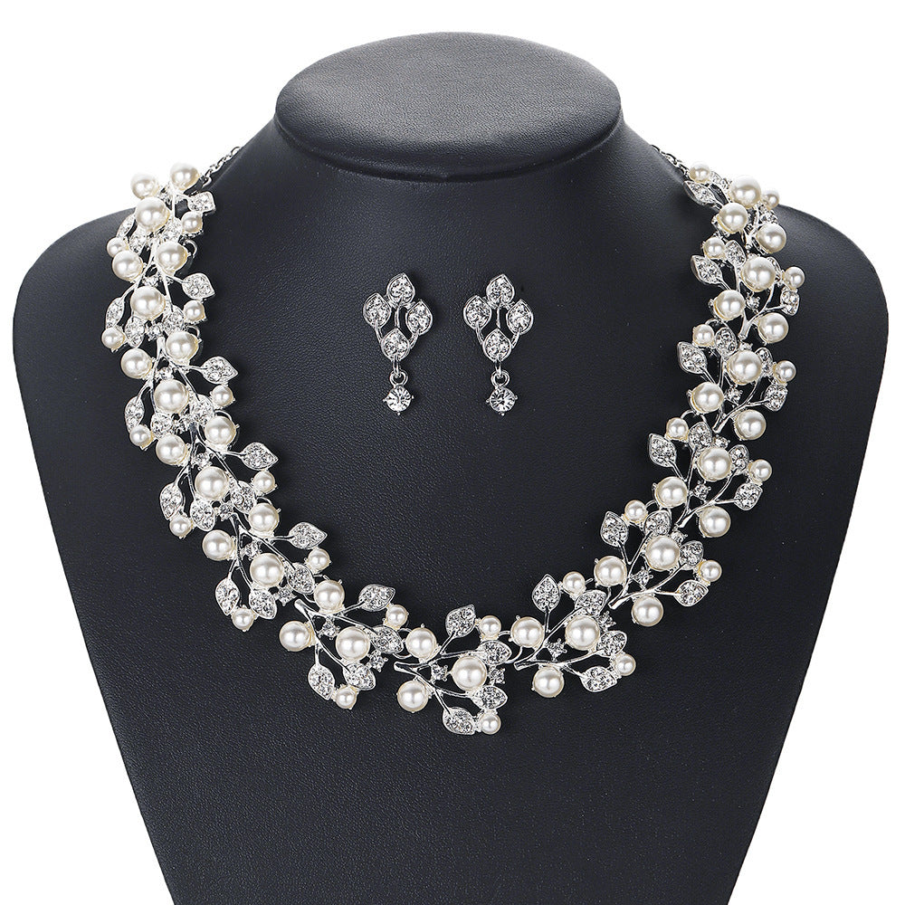 Conjunto de joyería con forma de hoja de perla para mujer