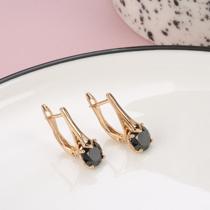 Pendientes de Circonita Negra Románticos de Oro Rosa de Moda