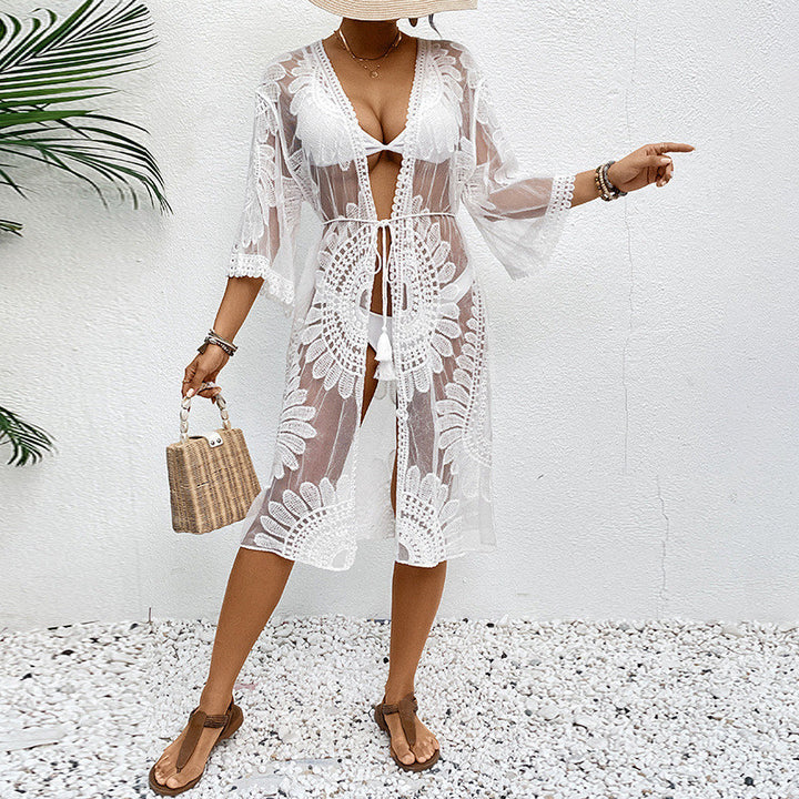 Lace Embroidered Kimono Cardigan Swimsuit Bikini Beach Cover-up