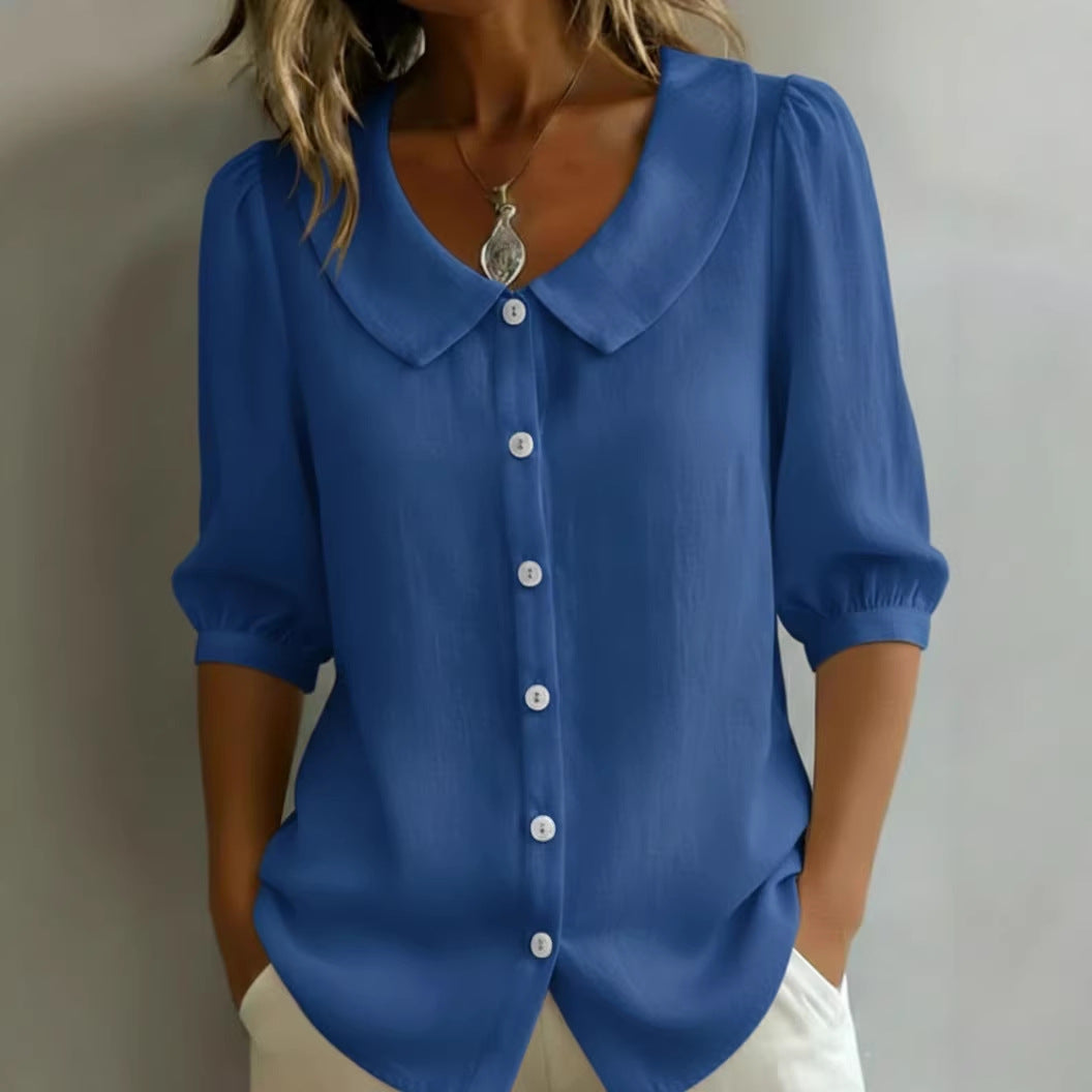 Collared Short-sleeve Blouse Fashion Casual Versatile Loose Shirt Women&