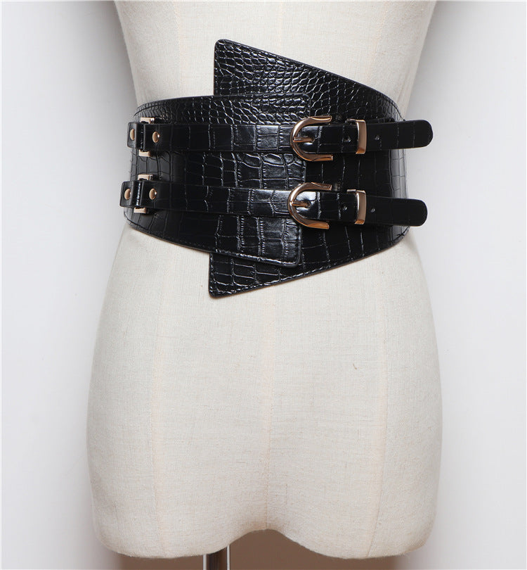 Moda versátil Cinturón ancho súper ancho femenino decorativo Camisa Vestido Chaqueta Hebilla de doble pasador Cintura ancha
