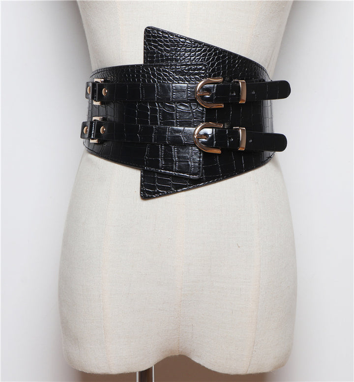 Moda versátil Cinturón ancho súper ancho femenino decorativo Camisa Vestido Chaqueta Hebilla de doble pasador Cintura ancha