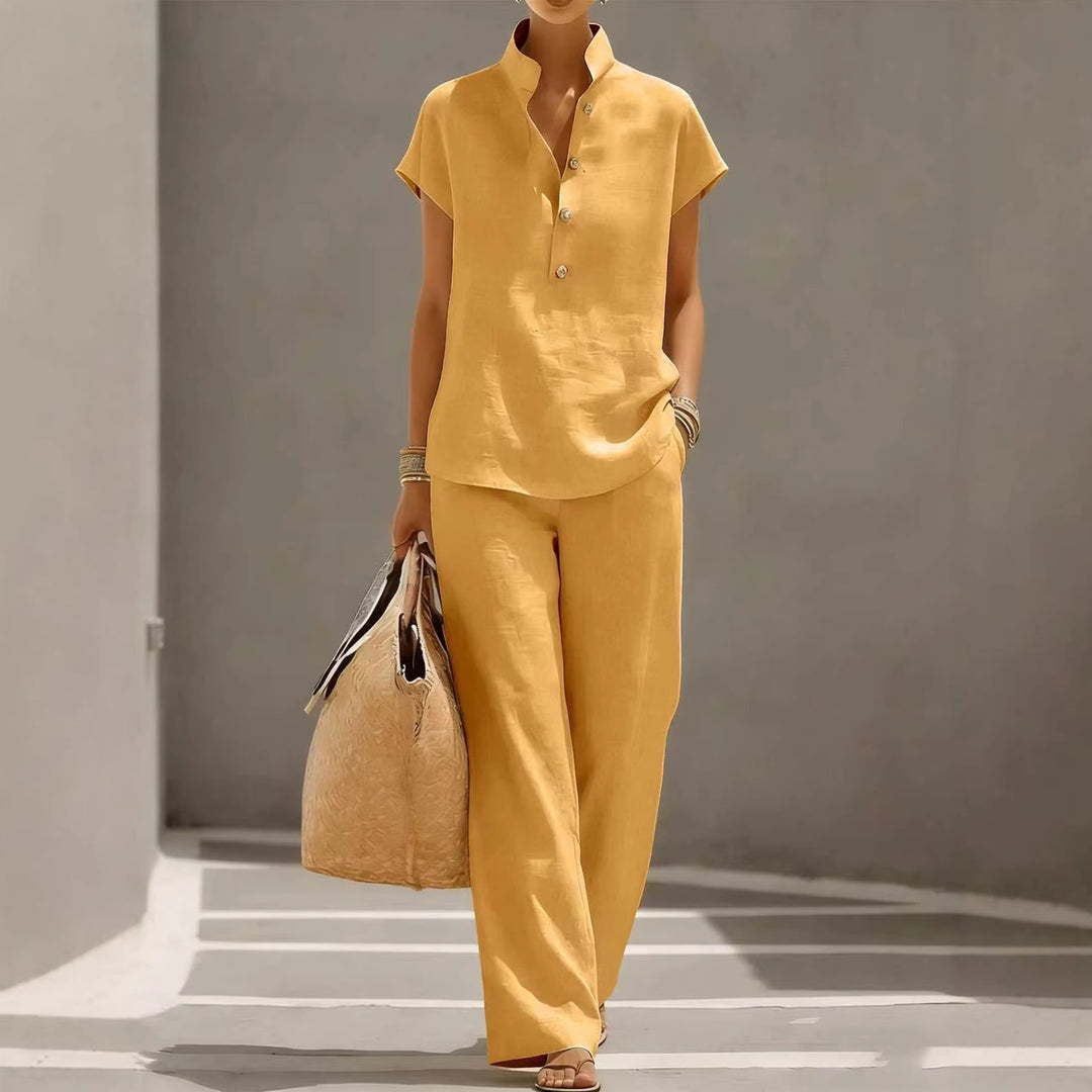 Casual Lazy-Style Cardigan Short-Sleeve Pants Solid-Color Set