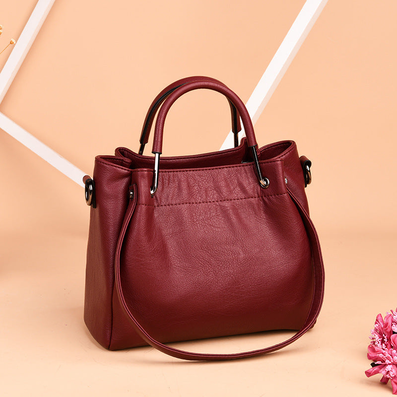 Bolsos Carteras Moda Coreana Bolsos de Mujer Cuero Suave Retro Bolso de Cubo Bolso de Mano