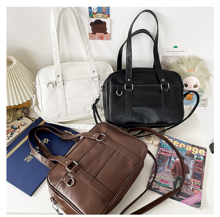 Bolso de hombro de cuero sintético de color liso para portátil