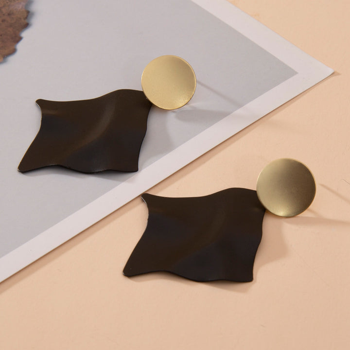 Pendientes geométricos retro, pendientes negros y dorados