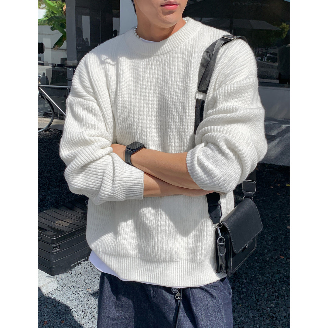 Thickened Chunky-Knit Crew-Neck Sweater For Men