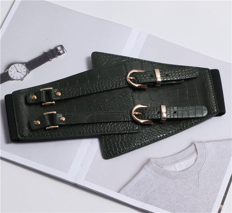 Moda versátil Cinturón ancho súper ancho femenino decorativo Camisa Vestido Chaqueta Hebilla de doble pasador Cintura ancha