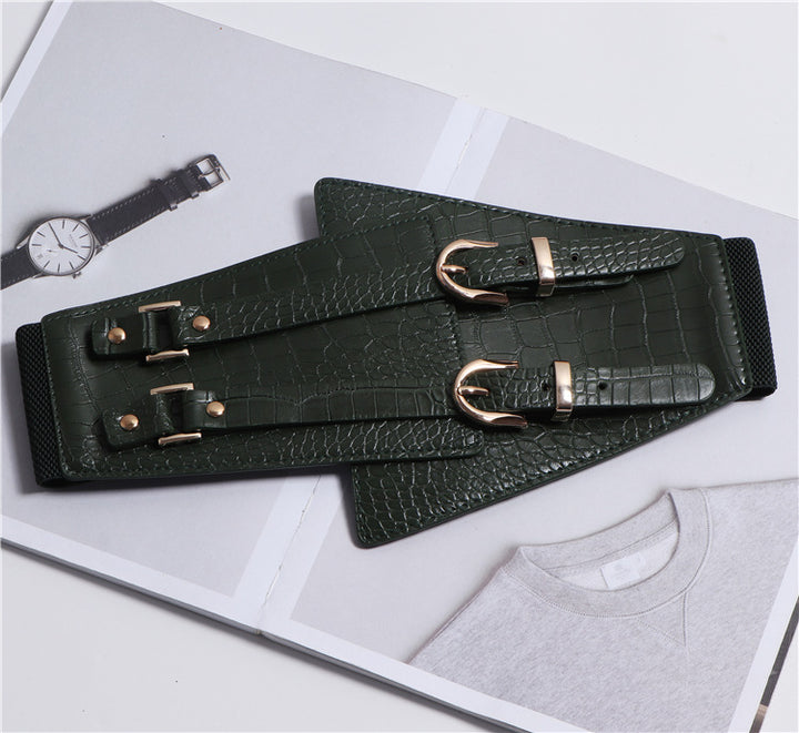 Moda versátil Cinturón ancho súper ancho femenino decorativo Camisa Vestido Chaqueta Hebilla de doble pasador Cintura ancha