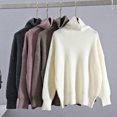 Suéter de Cachemir para Mujer Cuello Alto Jerséis Tops Liso