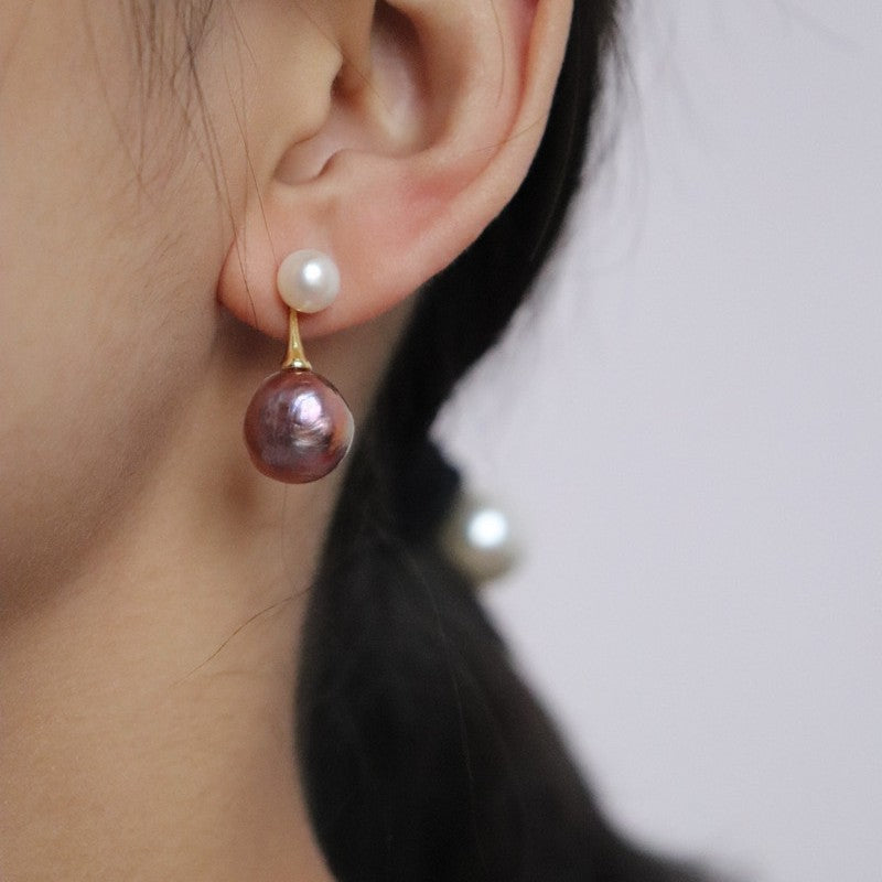 Pendientes barrocos de perlas, pendientes de plata de doble uso