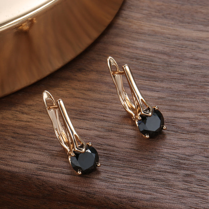 Pendientes de Circonita Negra Románticos de Oro Rosa de Moda