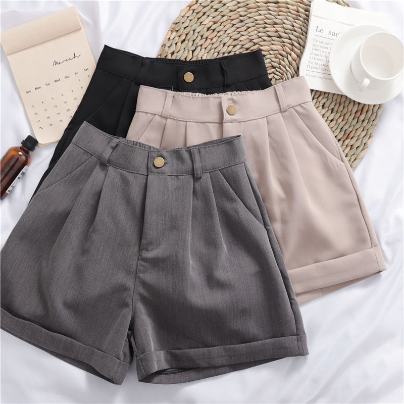 Pantalones cortos casuales de pernera ancha, de color sólido, enrollables y que combinan con todo