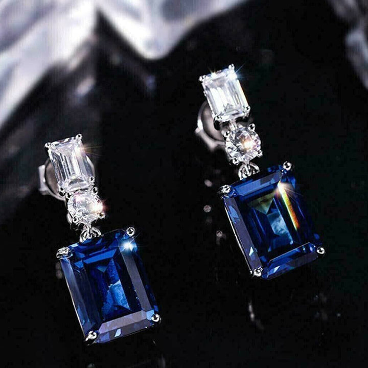 Pendientes de circonita de contraste azul para mujer, a la moda
