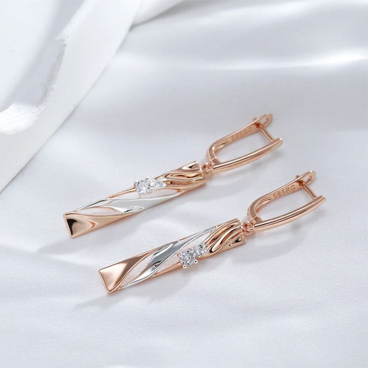 Pendientes Largos de Lujo con Diseño de Separación de Colores y Oro Rosa