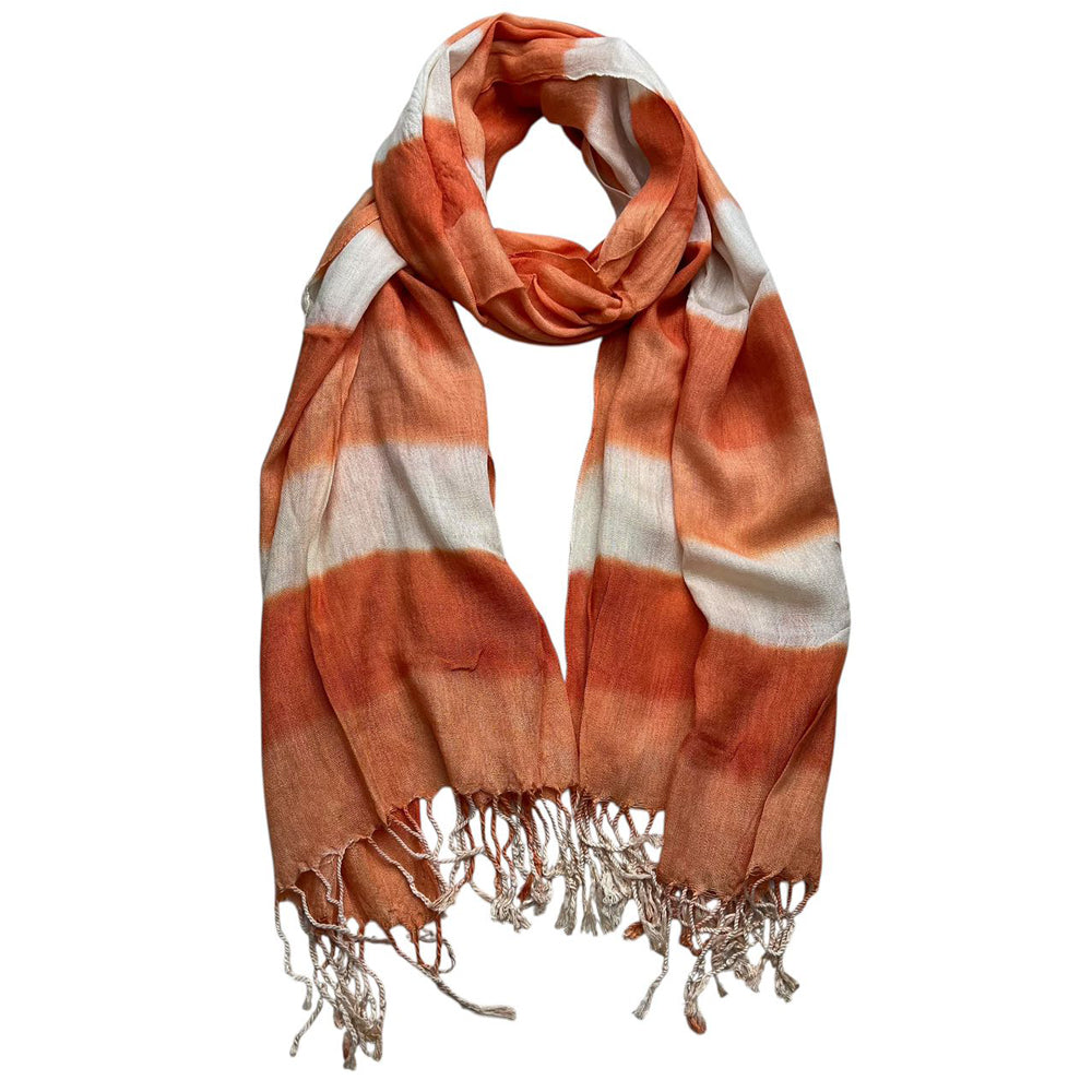 Bufanda Casual Fluida Abstracta Tono Coral, Bufanda Estampada Naranja Roja, Bordes con Flecos para Movimiento, Mujeres Hombres