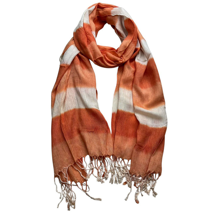 Bufanda Casual Fluida Abstracta Tono Coral, Bufanda Estampada Naranja Roja, Bordes con Flecos para Movimiento, Mujeres Hombres