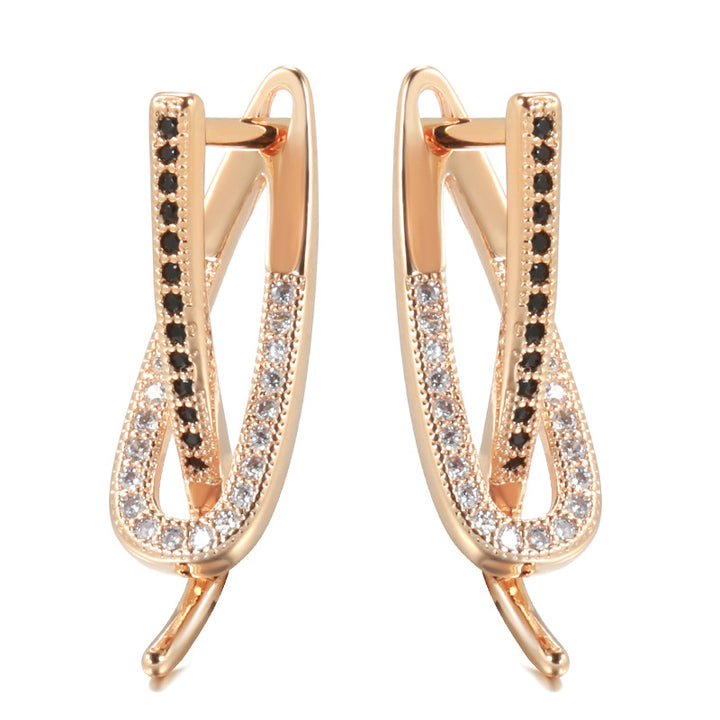 Pendientes de mujer de circonita de dos colores, sencillos y a la moda, en oro rosa