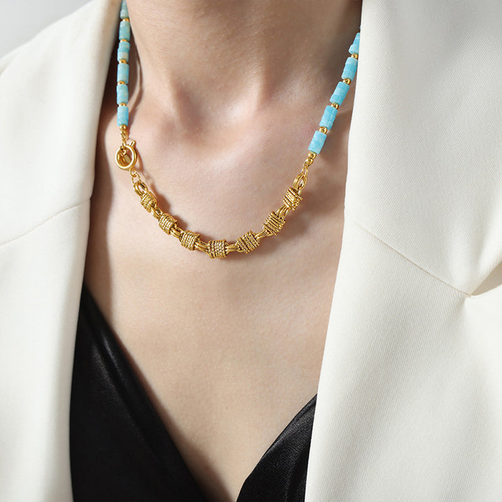 Fashion Personality Bends And Hitches Ornament Multi Colors Natural Stone Beaded Design Copper Jewelry Suit