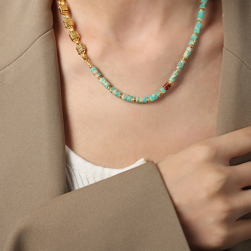 Fashion Personality Bends And Hitches Ornament Multi Colors Natural Stone Beaded Design Copper Jewelry Suit