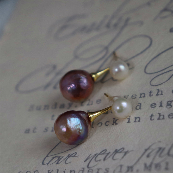 Pendientes barrocos de perlas, pendientes de plata de doble uso