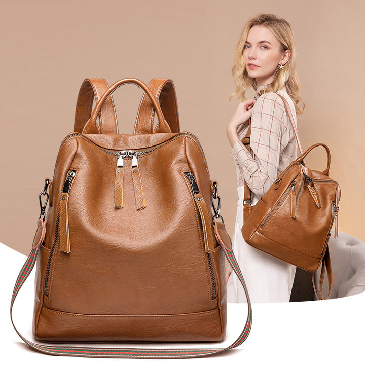 Mochila de cuero minimalista versátil e informal para mujer