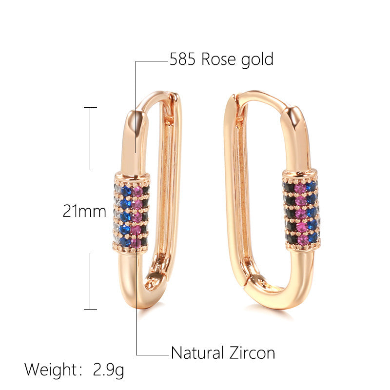 Pendientes de oro rosa con circonitas de colores a la moda