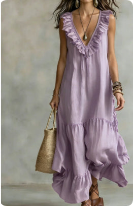 Lace-trimmed Loose-fit Casual Sleeveless Maxi Dress