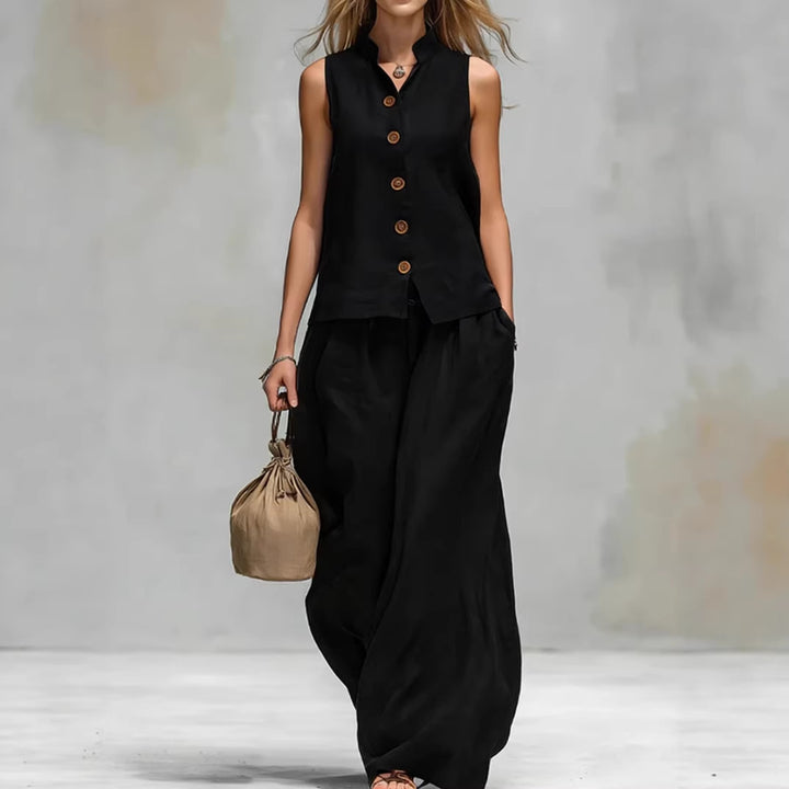 Casual Two-Piece Stand Collar Sleeveless Vest And Matching Pants Set