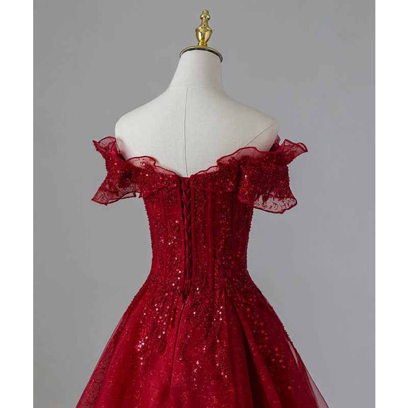 Vestido de Noche Rojo sin Hombros para Mujer