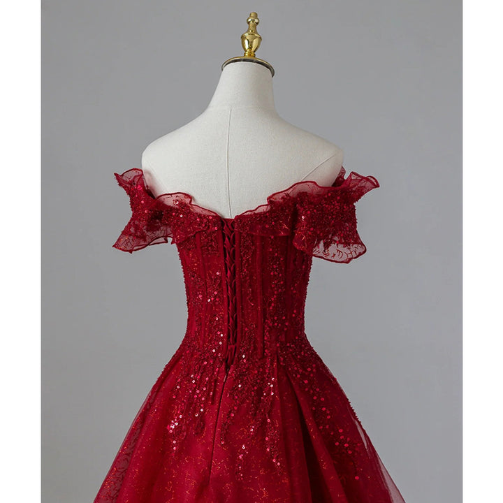 Vestido de Noche Rojo sin Hombros para Mujer