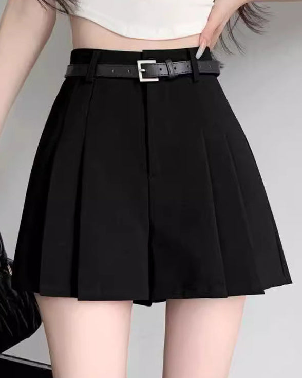 Short gris pour femme Plissée Coupe jupe-culotte