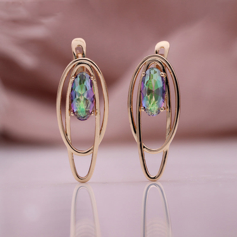 Pendientes de circonita de color huecos circulares de coco de oro rosa
