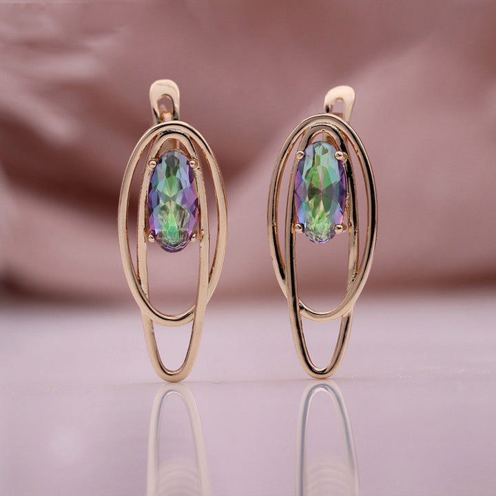 Pendientes de circonita de color huecos circulares de coco de oro rosa